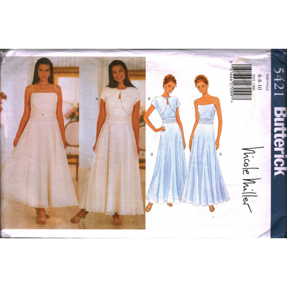 Butterick 5421 Nicole Miller Dress Jacket Sewing Pattern Size 6 8 10 Bridal Gown